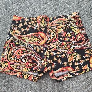 New York & Company Black Paisley Floral High-Waist Shorts with Red & Yellow